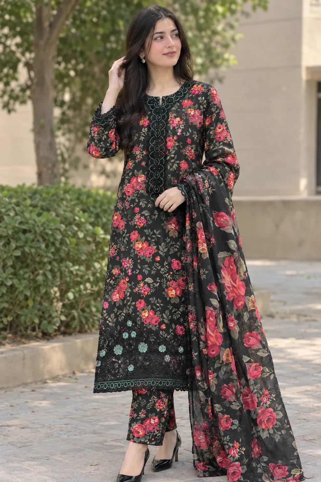 2-Piece Black Cotton Cord Set for Women