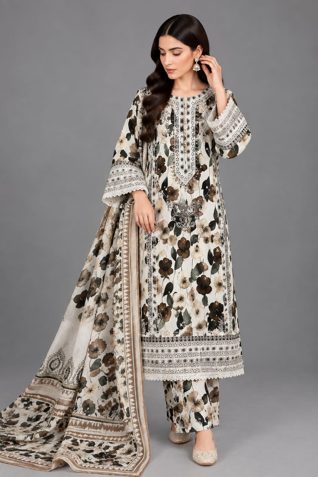 3-pc Kotrai Fabric Embroidary dress